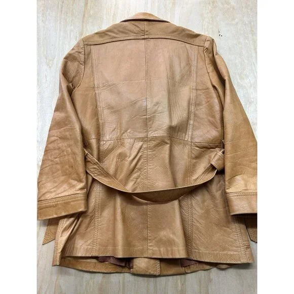 VTG Sheep Mates NY Paris Leather Coat Jacket Womens M Belted 70’s Retro Groovy - Picture 5 of 11